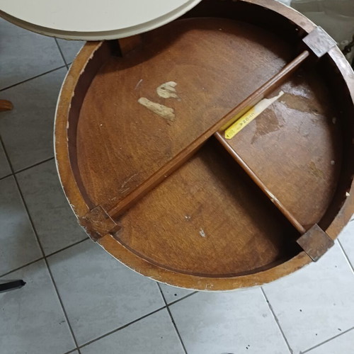 Wooden table used, carved, handmade with storage space