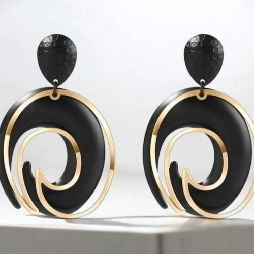 Large earrings new, black and gold, hypoallergenic