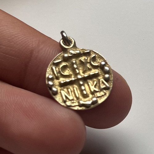 Gold-plated Konstantinato pendant used, two-sided amulet