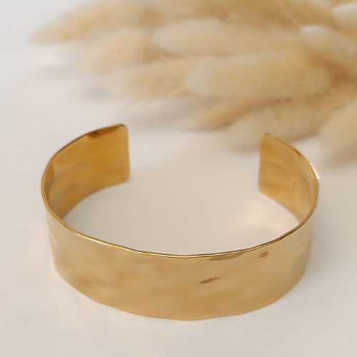 Steel bracelet cuff new with embossed designs gold color