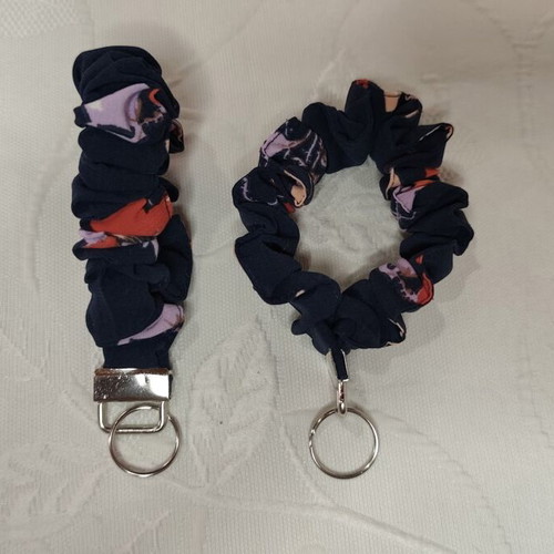 Handmade scrunchie-style keychain with ring