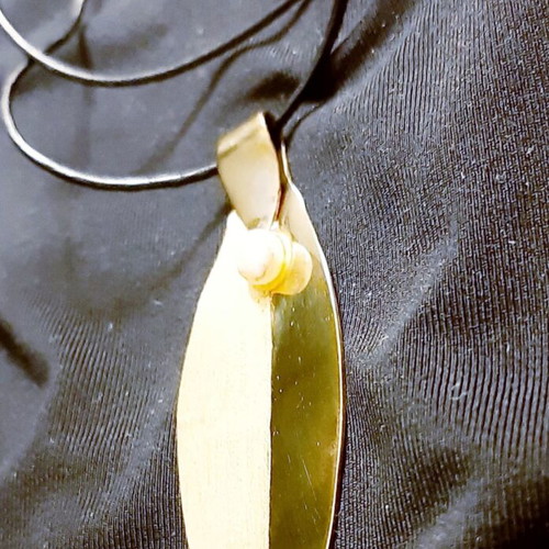 Olive necklace new, copper with natural pearl, leather and silver 925