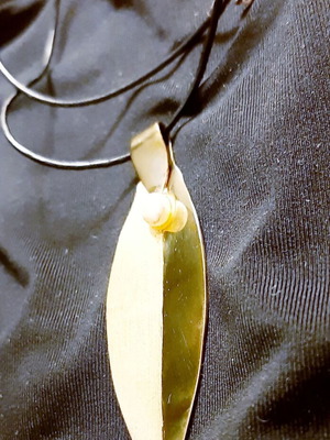Olive necklace new, copper with natural pearl, leather and silver 925