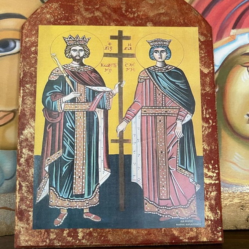 Saint Constantine and Helen Icon on Wood 11x15cm New