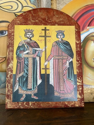 Saint Constantine and Helen Icon on Wood 11x15cm New