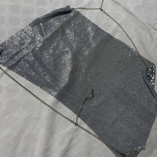 Silver sequin top with chains, backless, size S