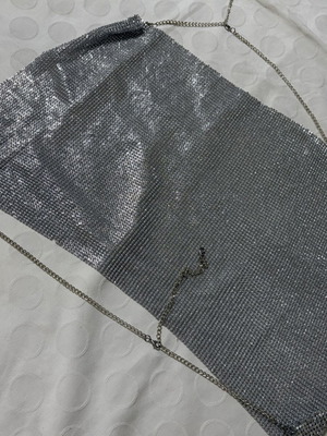 Silver sequin top with chains, backless, size S