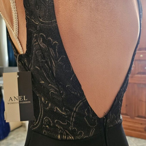 Anel black dress with gold details satin style, new, size M