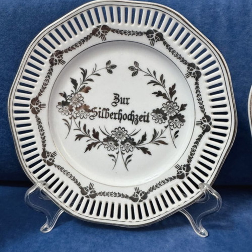Decorative porcelain plates set used, German, 3 pieces