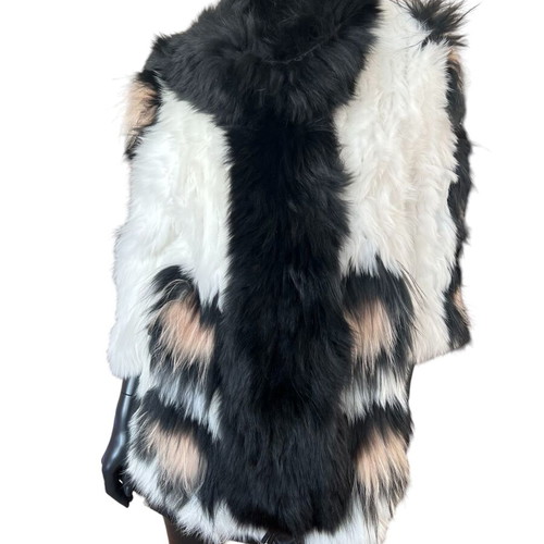 Real fox fur white coat with real fox black scarf, like new, size S
