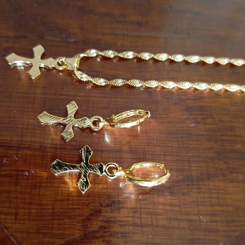 Cross jewelry set stainless steel 18k gold plated, new