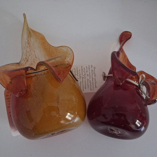 Ζευγάρι χειροποίητα βάζα από art glass στυλ Murano