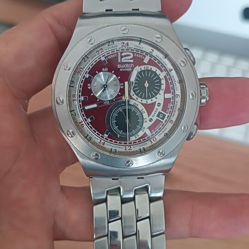 Swatch Irony The Chrono Combination Red YOS427G watch like new