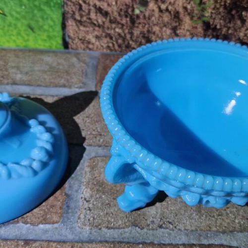 Opaline Blue Fontaniera used with small chip, height 16 cm