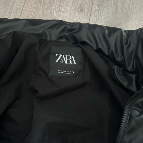 ZARA Leather-Look Puffer Jacket Black Size M Like New
