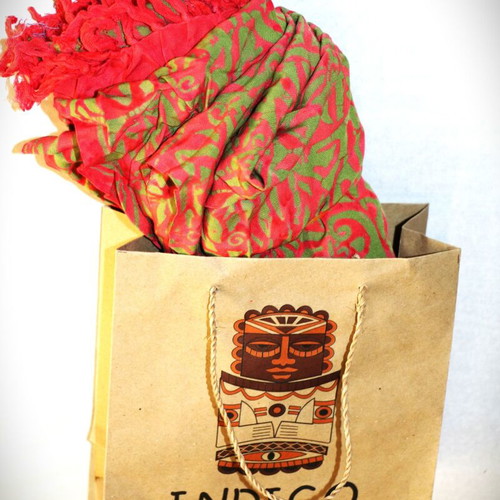 Handmade Batik Silk and Cotton Pareo Scarf SAR107 new, multicolor