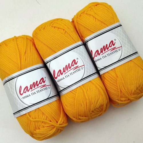 Lama knitting yarn for bags new, 3 skeins yellow polypropylene