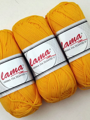 Lama knitting yarn for bags new, 3 skeins yellow polypropylene