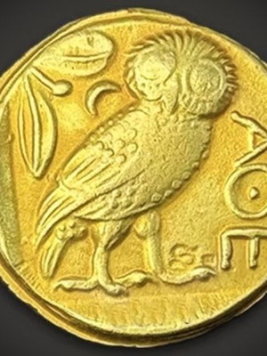 Χρυσό νόμισμα τετραδραχμο Kεφαλή Aθηνάς Κουκουβάγια 24Κ 5macro επίχρυσο Αντίγραφο ποιότητας μουσείου