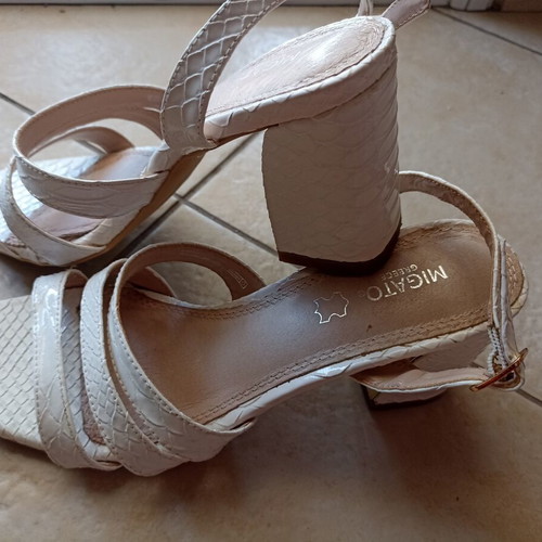 Migato white sandals size 38 with thick heel like new