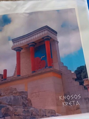 Μεταξωτό ύφασμα με εκτυπωμένο τοπίο Κνωσός Κρήτη, σετ 3 τεμαχίων