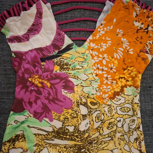 Silk blouse size S like new, colorful with bead decoration