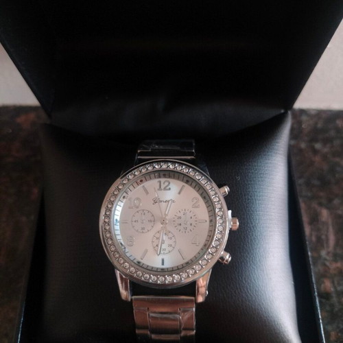 Geneva women's silver watch with metal bracelet