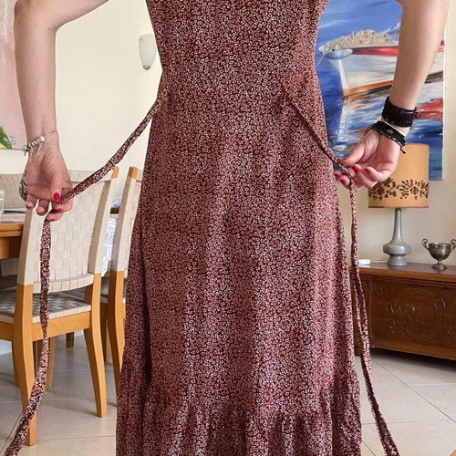 Midi floral dress like new, size M, beige and red