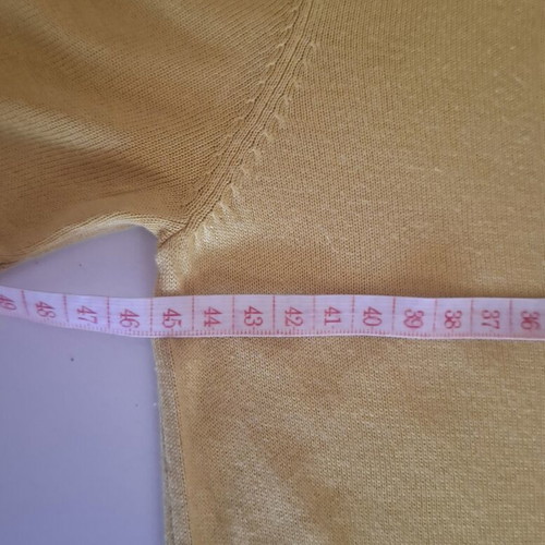 Vintage Cartier blouse used, light mustard with burgundy neck, cotton silk