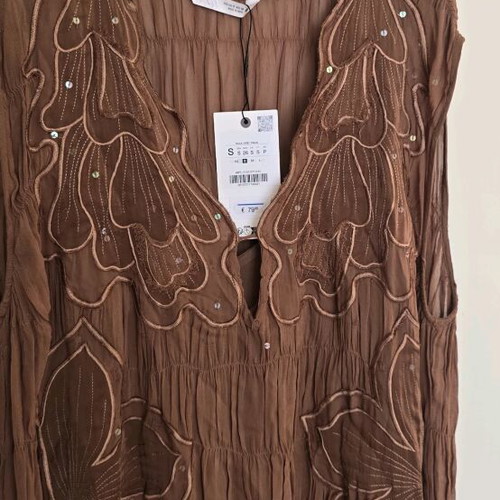Zara dress bohemian style new, brown, embroidered, size S-M