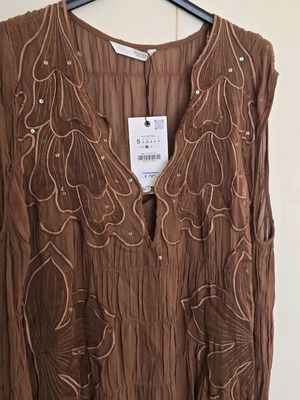 Zara dress bohemian style new, brown, embroidered, size S-M