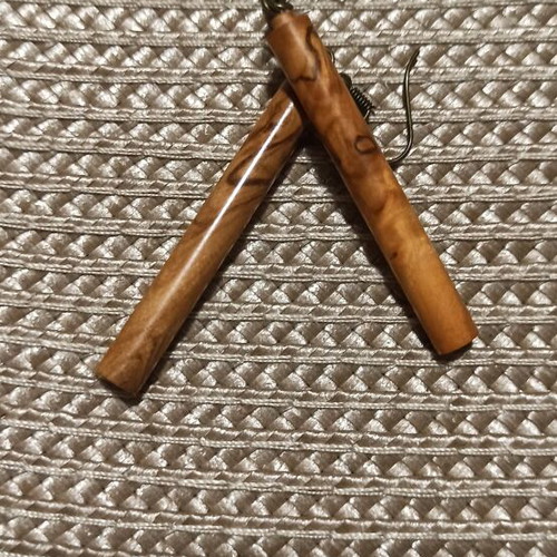 Handmade earrings made of olive wood new, brown and gold