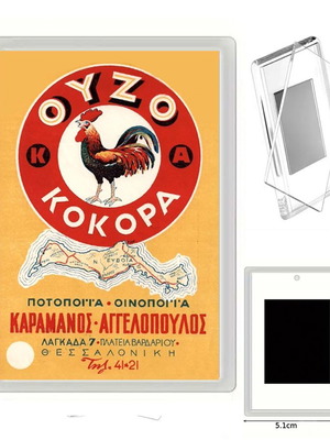 Μαγνητάκι Ούζο Κοκόρα με Διάφανη Ακρυλική Κορνίζα Νέο