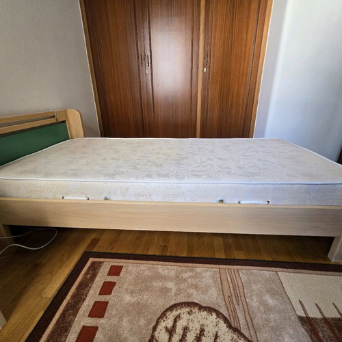 Single wooden bed with mattress used, orthopedic slatted base