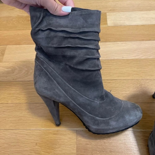 Suede ankle boots gray used, size 39, high heel