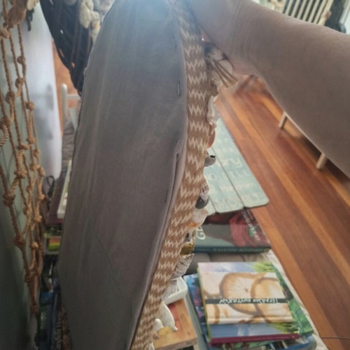 Mirror with seashells handmade, solid wood and linen fabric