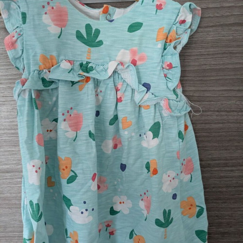 Baby dress with ribbon like new, mint color with floral print