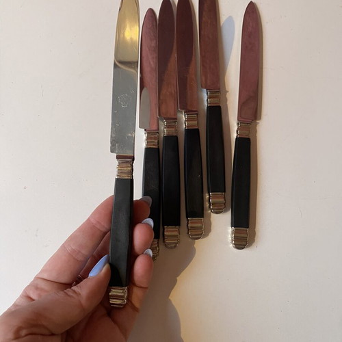 Inox German Stainless Steel Kitchen Knives Set of 6 used, black handle