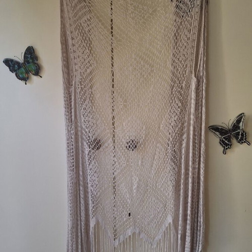 Boho sleeveless kimono like new, beige, asymmetrical with fringes
