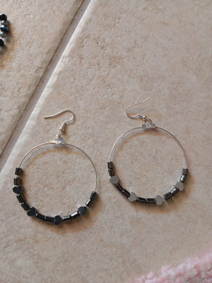 Handmade hematite hoop earrings new, gray and silver