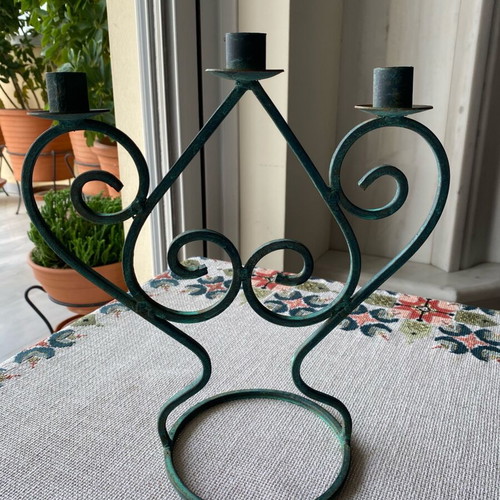 Vintage wrought iron candle holder used, year 1993 with minor oxidations