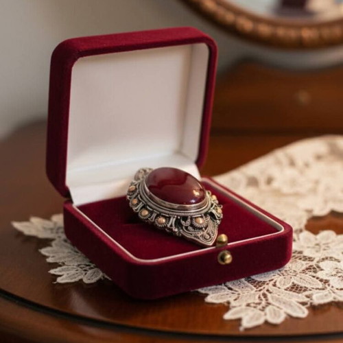 Handmade vintage silver brooch with carnelian stone used