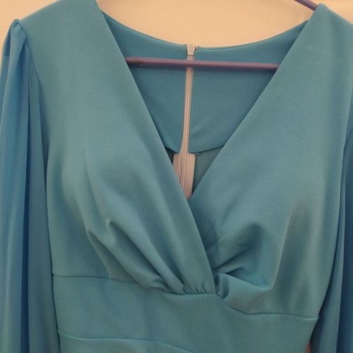 Dress elegant mini blue with transparent sleeve new, size S and M