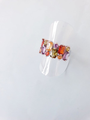 Vintage 90ies ring platinum plated with multicolor zircon size 56 like new