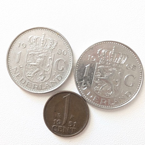 Dutch coin collection used with 1 Gulden and 1 Cent coins