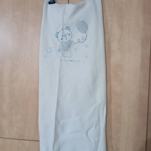 Palamaiki baby piqué blanket like new, white with blue teddy design