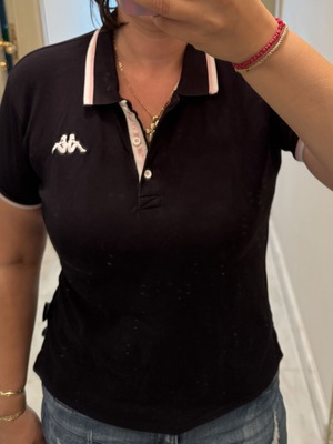 Kappa women's polo shirt, black with pink details, size L