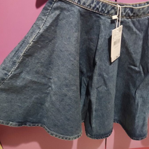 Mango Flared Denim Mini Skirt Medium, New
