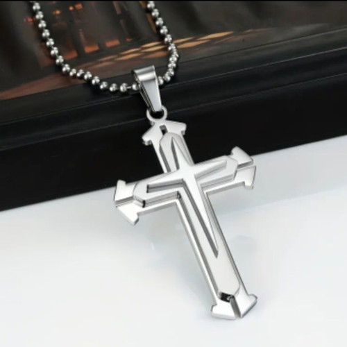 Elegant cross pendant with chain, multicolor accents