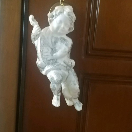 Decorative angels new, pack of 8, white and gold, 25 cm height